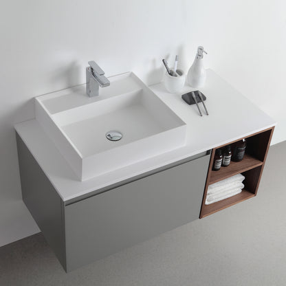 Manarola Open Shelf 42" Wall Mounted Bathroom Vanity with Premium Grade ATH Matte Solid Surface Top and Vessel Sink