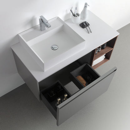 Manarola Open Shelf 42" Wall Mounted Bathroom Vanity with Premium Grade ATH Matte Solid Surface Top and Vessel Sink