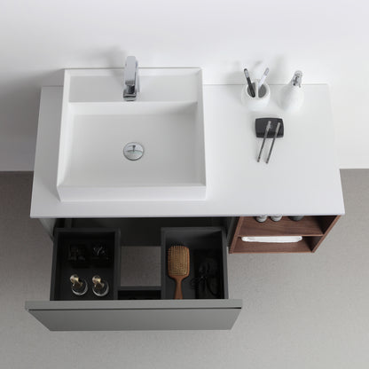 Manarola Open Shelf 42" Wall Mounted Bathroom Vanity with Premium Grade ATH Matte Solid Surface Top and Vessel Sink