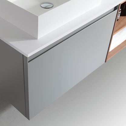 Manarola Open Shelf 42" Wall Mounted Bathroom Vanity with Premium Grade ATH Matte Solid Surface Top and Vessel Sink