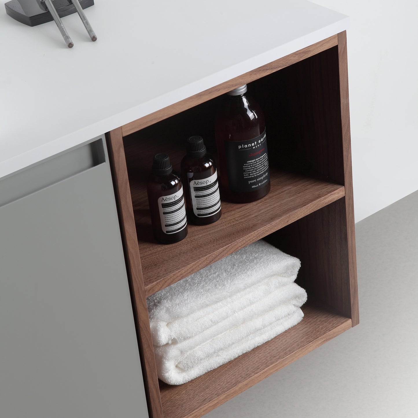 Manarola Open Shelf 42" Wall Mounted Bathroom Vanity with Premium Grade ATH Matte Solid Surface Top and Vessel Sink