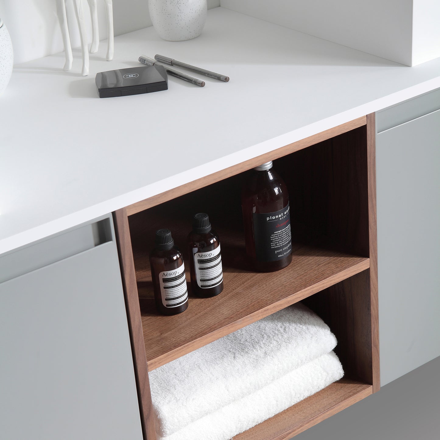 Manarola Open Shelf 72" Wall Mounted Bathroom Vanity with Premium Grade ATH Matte Solid Surface Top and Vessel Sinks