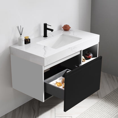 Manarola Open Shelf 42" Wall Mounted Bathroom Vanity with Quartz Top and Cermic Undermount Sink