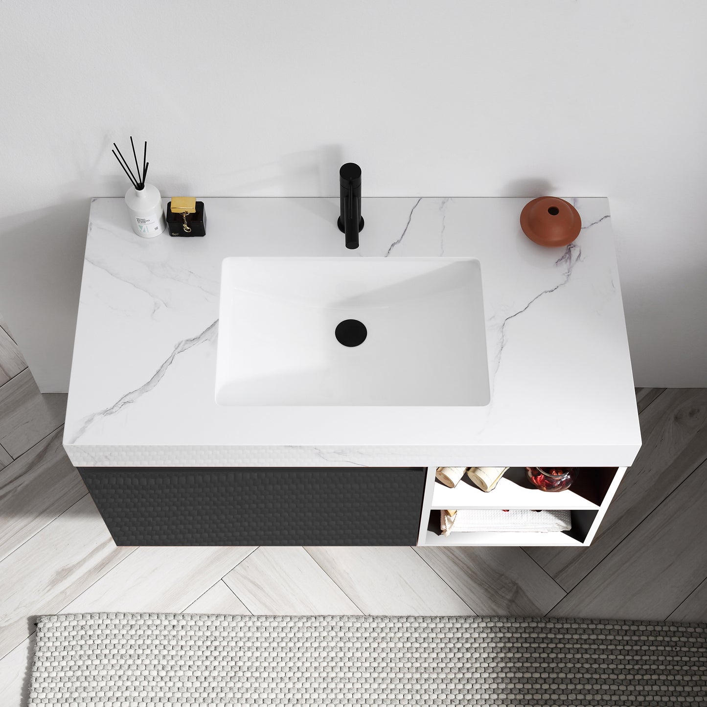 Manarola Open Shelf 42" Wall Mounted Bathroom Vanity with Quartz Top and Cermic Undermount Sink