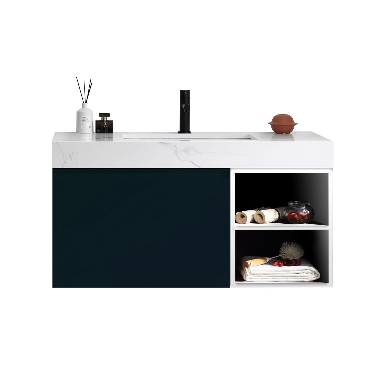 Manarola Open Shelf 42" Wall Mounted Bathroom Vanity with Quartz Top and Cermic Undermount Sink