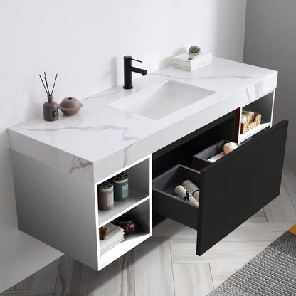 Manarola Open Shelf 60" Wall Mounted Bathroom Vanity with Quartz Top and Cermic Undermount Sinks