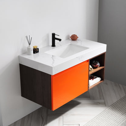 Manarola Open Shelf 42" Wall Mounted Bathroom Vanity with Quartz Top and Cermic Undermount Sink