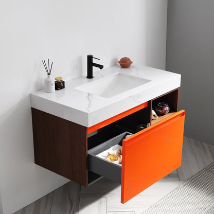 Manarola Open Shelf 42" Wall Mounted Bathroom Vanity with Quartz Top and Cermic Undermount Sink