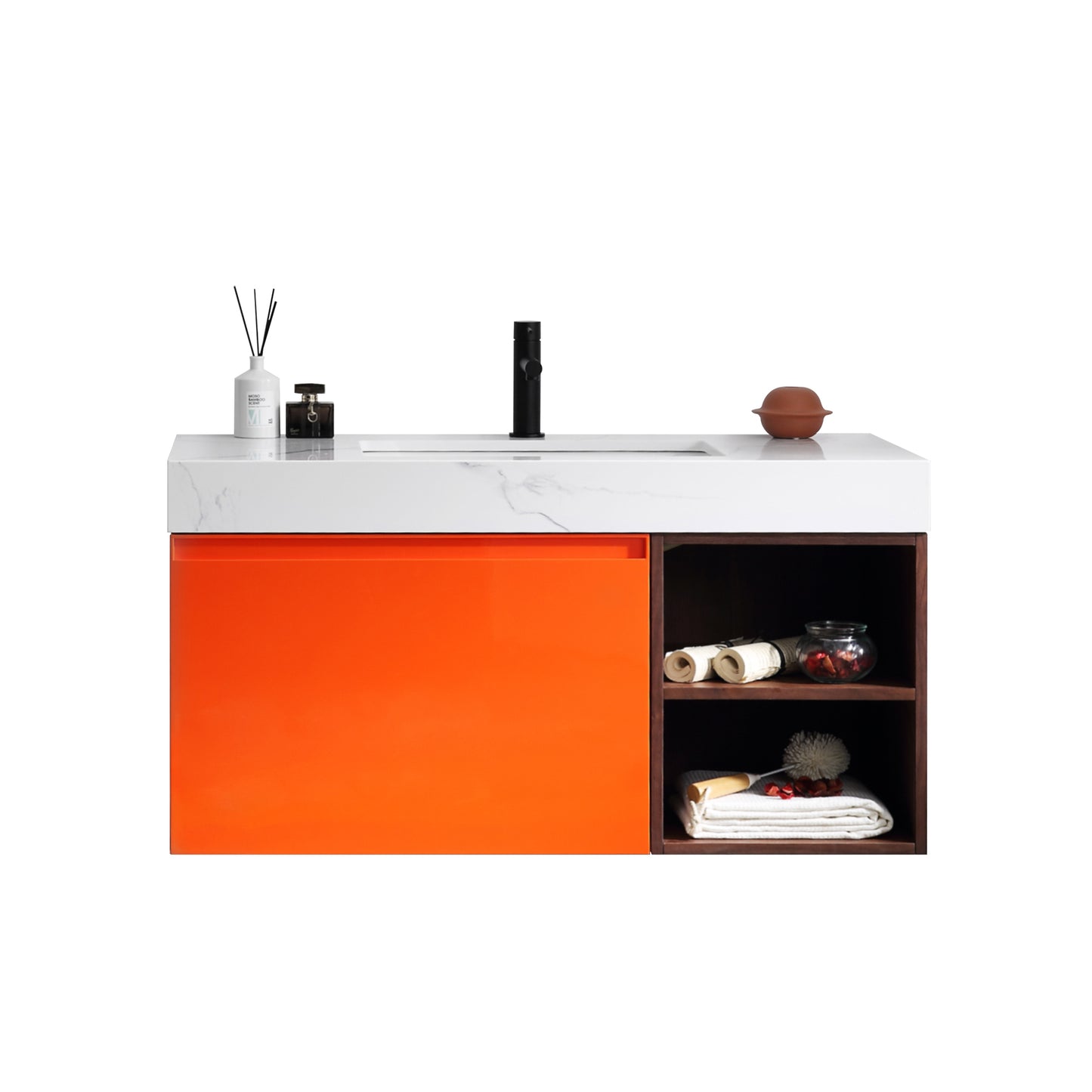 Manarola Open Shelf 42" Wall Mounted Bathroom Vanity with Quartz Top and Cermic Undermount Sink