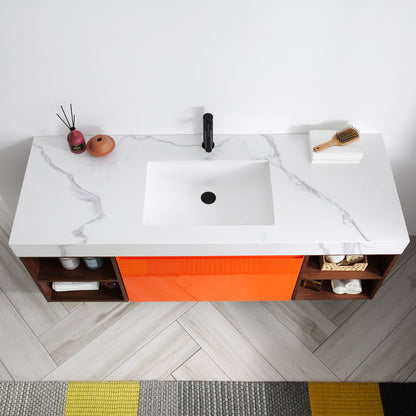 Manarola Open Shelf 60" Wall Mounted Bathroom Vanity with Quartz Top and Cermic Undermount Sinks