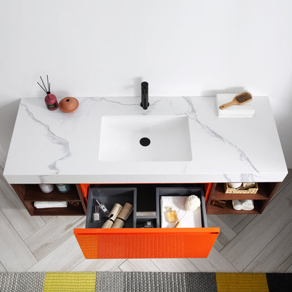 Manarola Open Shelf 60" Wall Mounted Bathroom Vanity with Quartz Top and Cermic Undermount Sinks