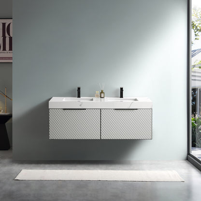 Manarola 60" Wall Mounted Bathroom Vanity with Quartz Top and Cermic Undermount Sinks