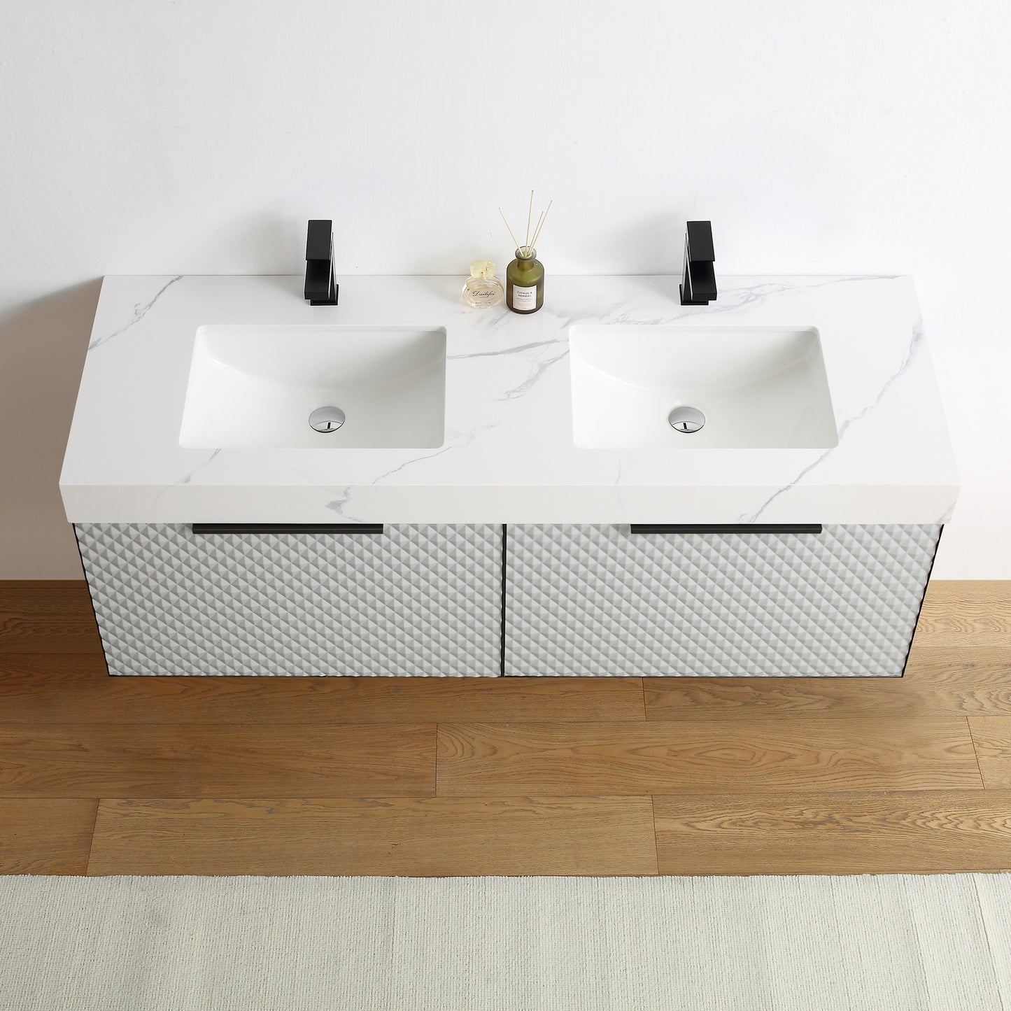 Manarola 60" Wall Mounted Bathroom Vanity with Quartz Top and Cermic Undermount Sinks