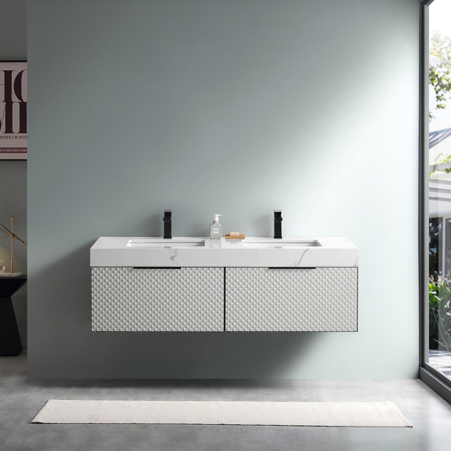 Manarola 72" Wall Mounted Bathroom Vanity with Quartz Top and Cermic Undermount Sinks