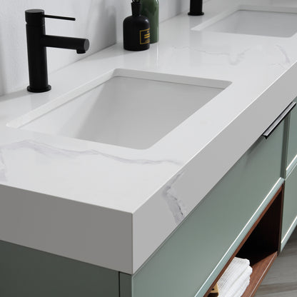 Marfa 60" Wall Mounted Bathroom Vanity with Quartz Top and Cermic Undermount Sinks