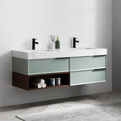 Marfa 60" Wall Mounted Bathroom Vanity with Quartz Top and Cermic Undermount Sinks