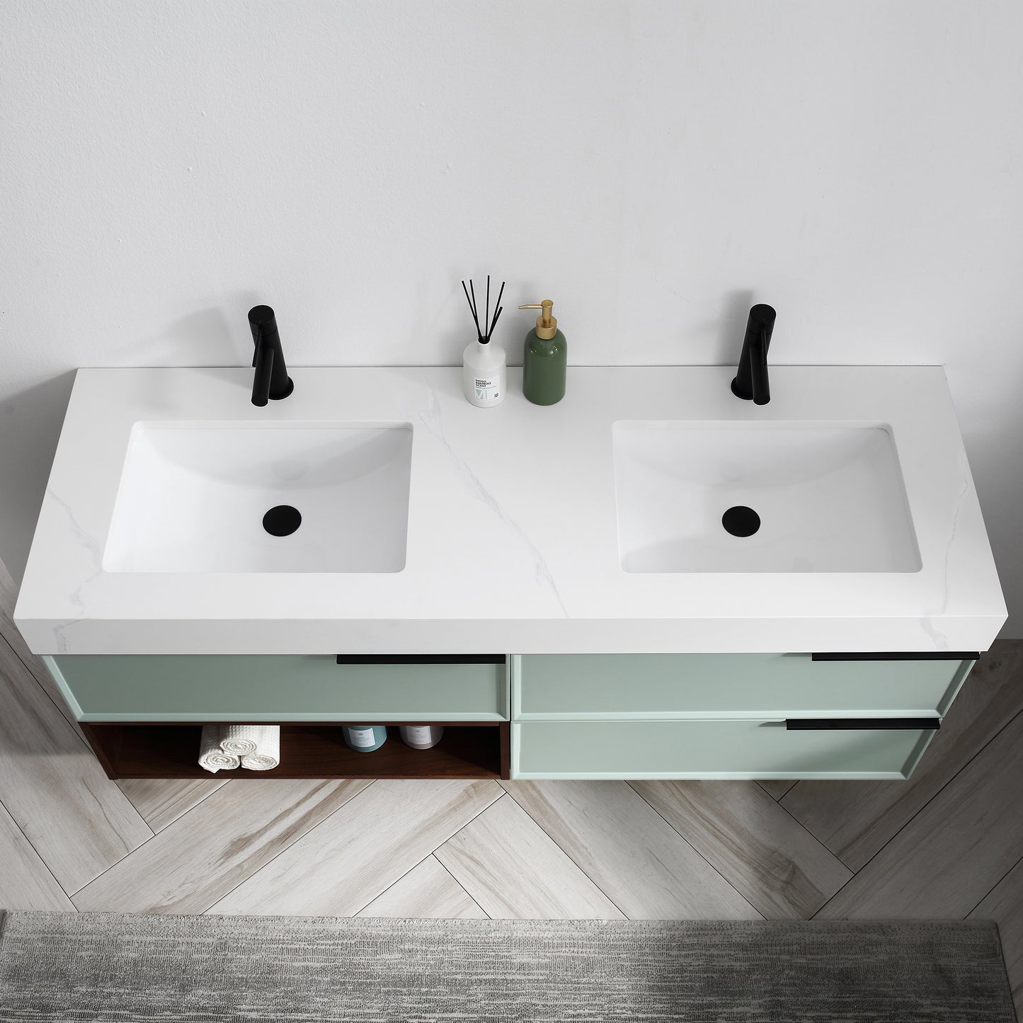 Marfa 60" Wall Mounted Bathroom Vanity with Quartz Top and Cermic Undermount Sinks