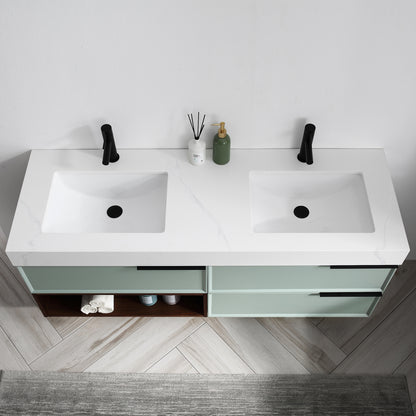 Marfa 60" Wall Mounted Bathroom Vanity with Quartz Top and Cermic Undermount Sinks