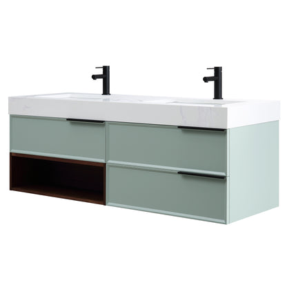 Marfa 60" Wall Mounted Bathroom Vanity with Quartz Top and Cermic Undermount Sinks