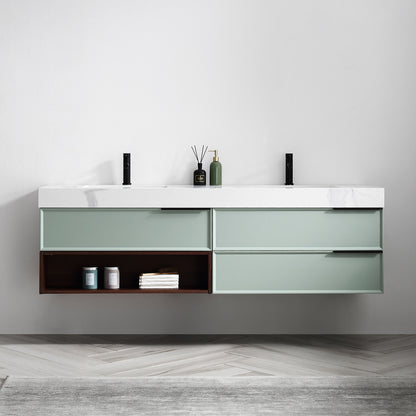 Marfa 72" Wall Mounted Bathroom Vanity with Quartz Top and Cermic Undermount Sinks