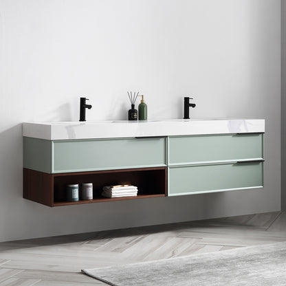 Marfa 72" Wall Mounted Bathroom Vanity with Quartz Top and Cermic Undermount Sinks