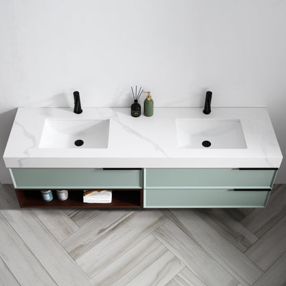 Marfa 72" Wall Mounted Bathroom Vanity with Quartz Top and Cermic Undermount Sinks