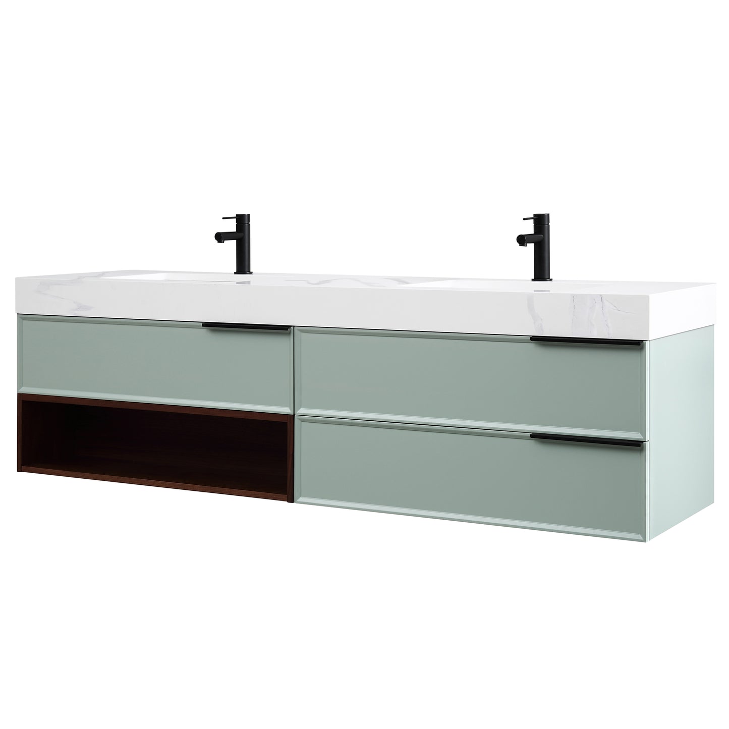 Marfa 72" Wall Mounted Bathroom Vanity with Quartz Top and Cermic Undermount Sinks