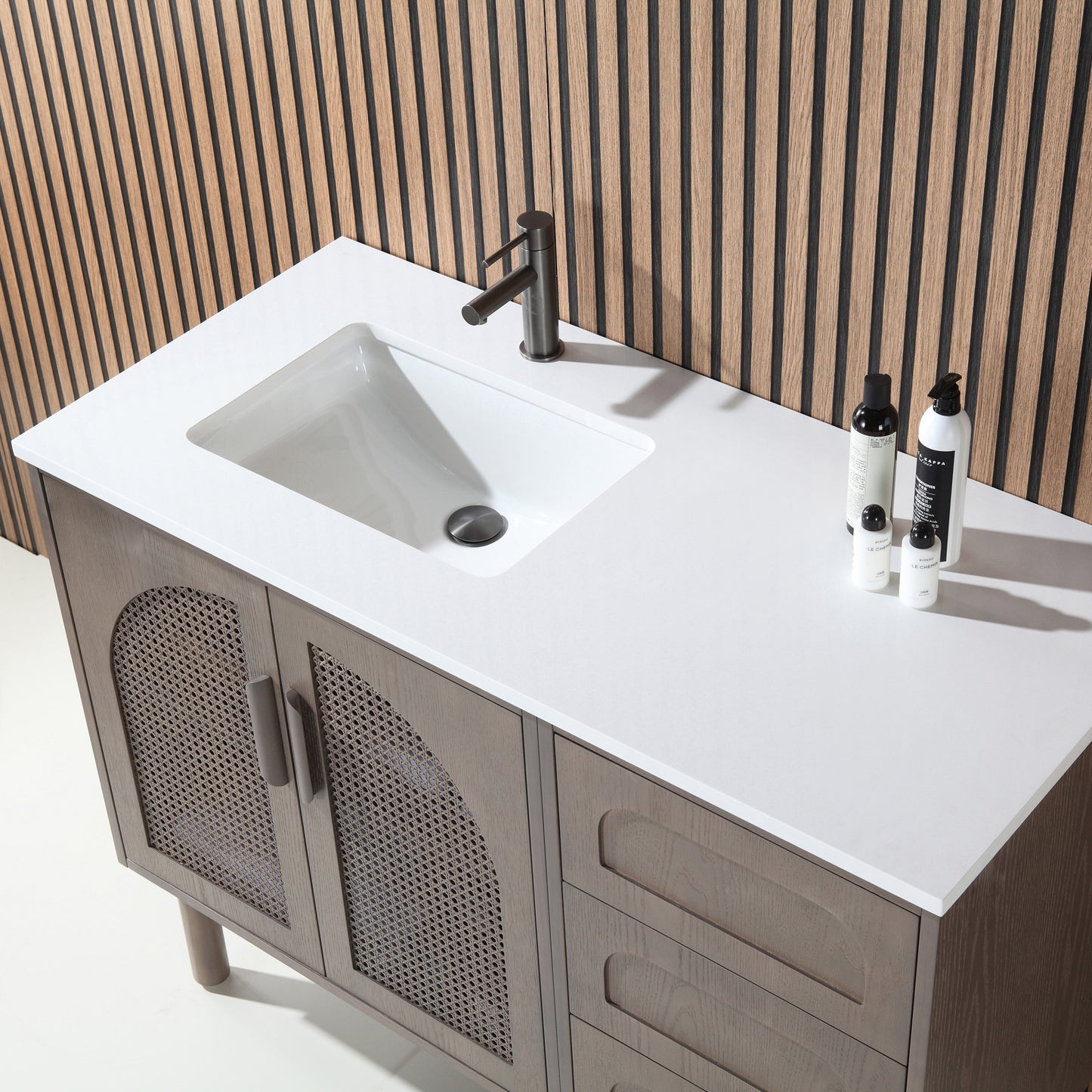 Nara 48" Freestanding Bathroom Vanity with Pure White Quartz Top and Ceramic Undermount Sink