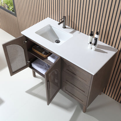 Nara 48" Freestanding Bathroom Vanity with Pure White Quartz Top and Ceramic Undermount Sink