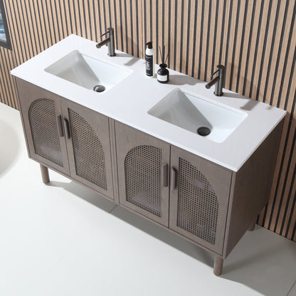 Nara 60" Freestanding Bathroom Vanity with Pure White Quartz Top and Ceramic Undermount Sinks