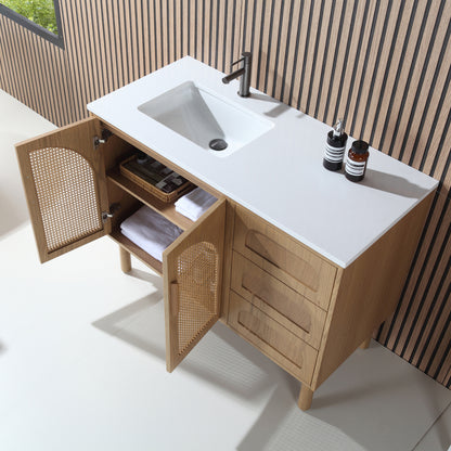 Nara 48" Freestanding Bathroom Vanity with Pure White Quartz Top and Ceramic Undermount Sink