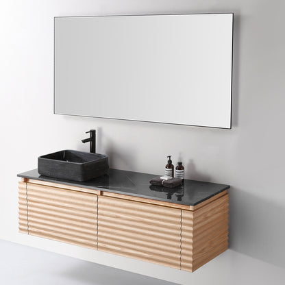 Ocala 60" Wall Mounted Bathroom Vanity with Black Forest Quartz Top and Natural Stone Vessel Sink