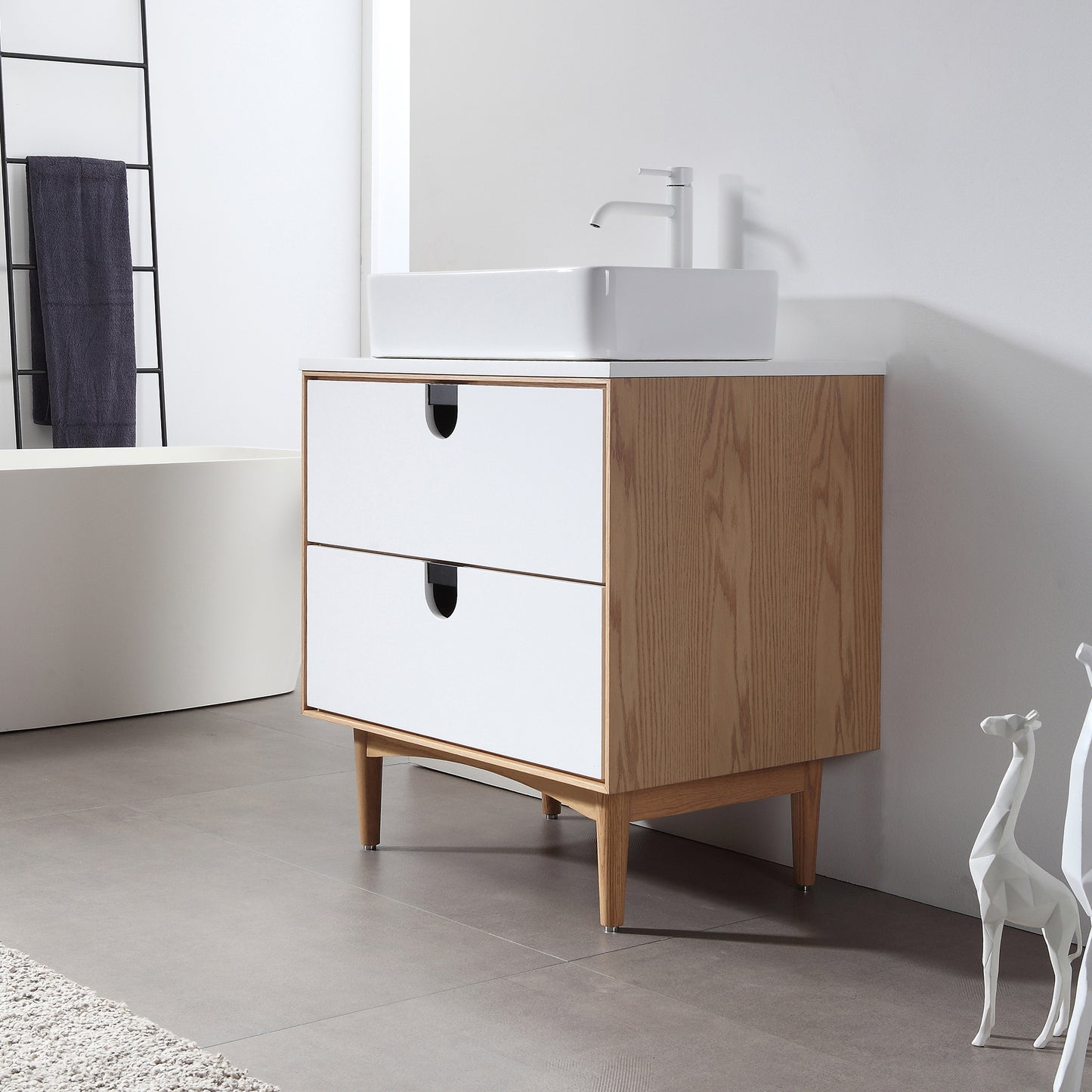 Portree 30" Freestanding Bathroom Vanity with Pure White Quartz Top and Ceramic Vessel Sink