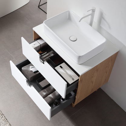 Portree 30" Freestanding Bathroom Vanity with Pure White Quartz Top and Ceramic Vessel Sink