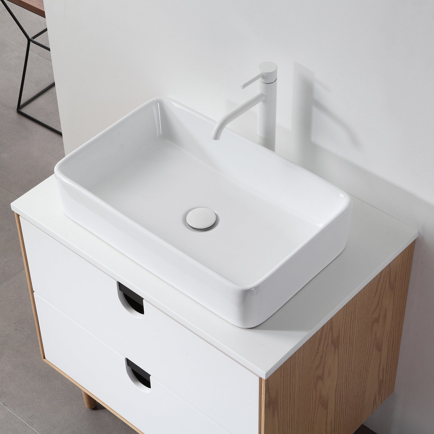 Portree 30" Freestanding Bathroom Vanity with Pure White Quartz Top and Ceramic Vessel Sink