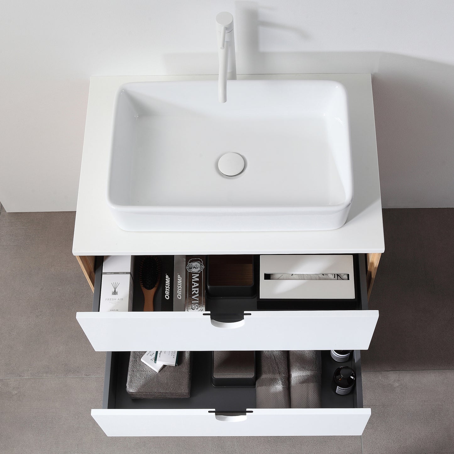 Portree 30" Freestanding Bathroom Vanity with Pure White Quartz Top and Ceramic Vessel Sink