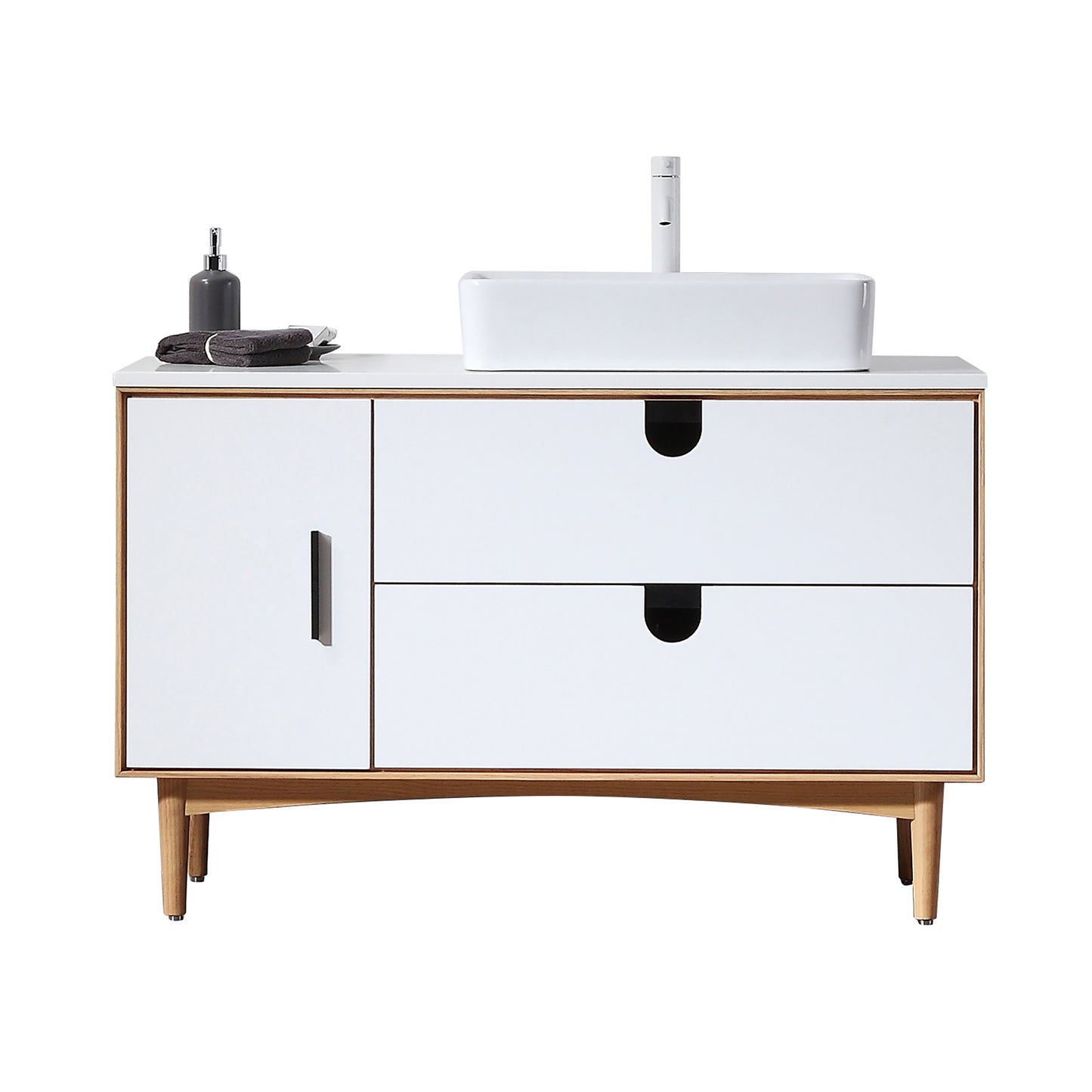 Portree 48" Freestanding Bathroom Vanity with Pure White Quartz Top and Ceramic Vessel Sink