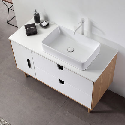 Portree 48" Freestanding Bathroom Vanity with Pure White Quartz Top and Ceramic Vessel Sink