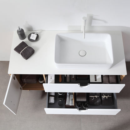 Portree 48" Freestanding Bathroom Vanity with Pure White Quartz Top and Ceramic Vessel Sink