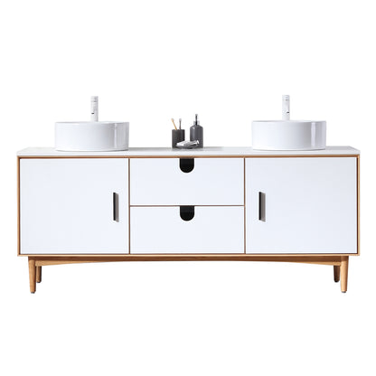 Portree 72" Freestanding Bathroom Vanity with Pure White Quartz Top and Ceramic Vessel Sinks