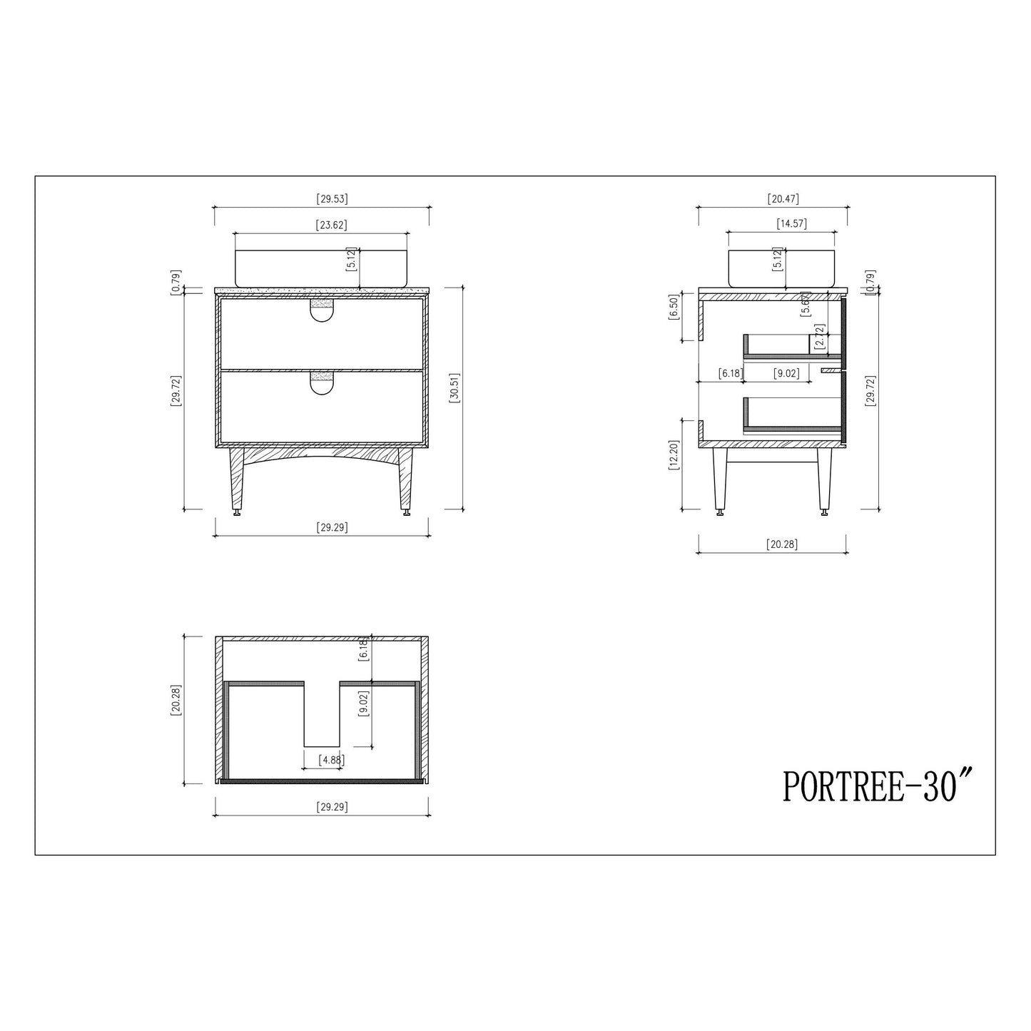 Portree 30" Freestanding Bathroom Vanity with Pure White Quartz Top and Ceramic Vessel Sink