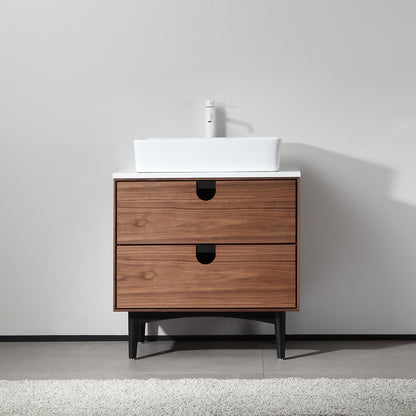 Portree 30" Freestanding Bathroom Vanity with Pure White Quartz Top and Ceramic Vessel Sink