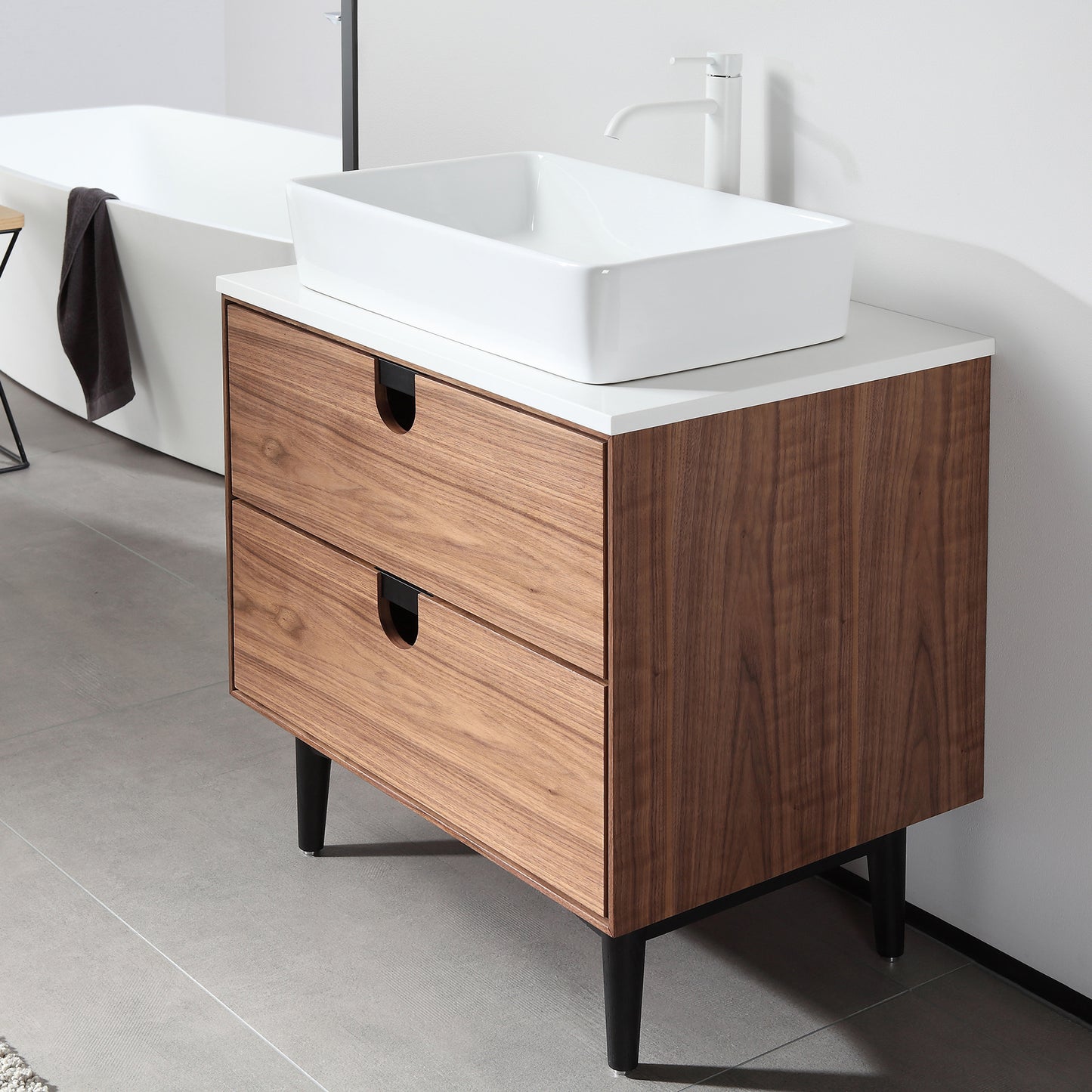 Portree 30" Freestanding Bathroom Vanity with Pure White Quartz Top and Ceramic Vessel Sink