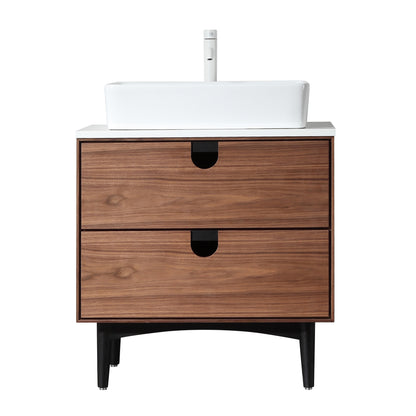 Portree 30" Freestanding Bathroom Vanity with Pure White Quartz Top and Ceramic Vessel Sink