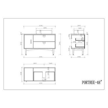 Portree 48" Freestanding Bathroom Vanity with Pure White Quartz Top and Ceramic Vessel Sink