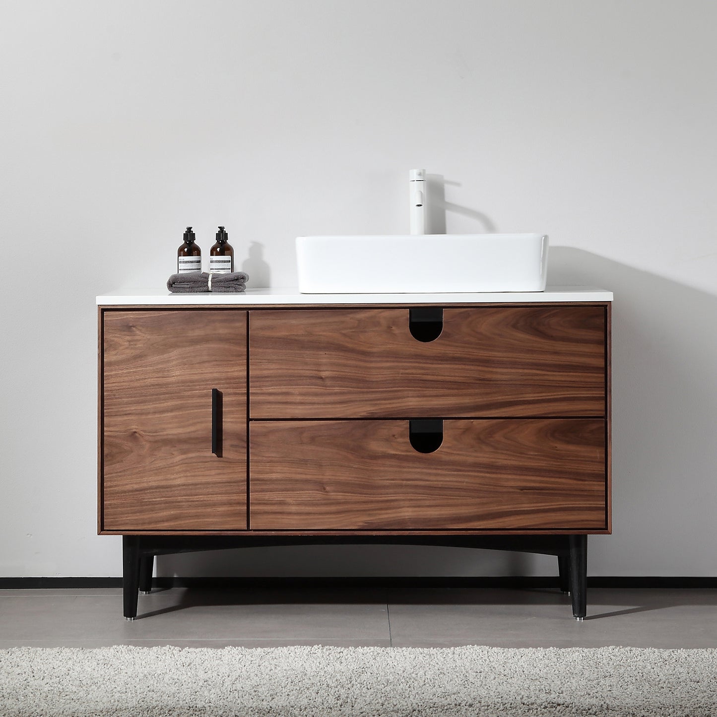 Portree 48" Freestanding Bathroom Vanity with Pure White Quartz Top and Ceramic Vessel Sink