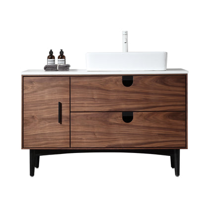 Portree 48" Freestanding Bathroom Vanity with Pure White Quartz Top and Ceramic Vessel Sink