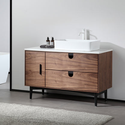 Portree 48" Freestanding Bathroom Vanity with Pure White Quartz Top and Ceramic Vessel Sink