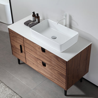 Portree 48" Freestanding Bathroom Vanity with Pure White Quartz Top and Ceramic Vessel Sink