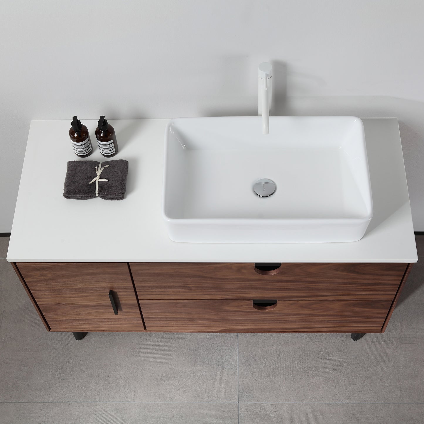 Portree 48" Freestanding Bathroom Vanity with Pure White Quartz Top and Ceramic Vessel Sink